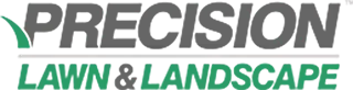 Precision Lawn & Landscape logo with green and gray typography