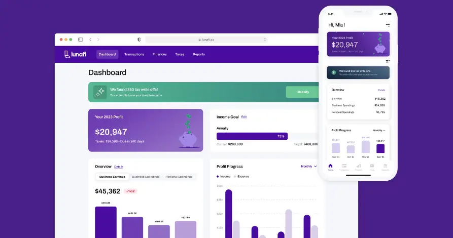 Lunafi financial dashboard on desktop and mobile